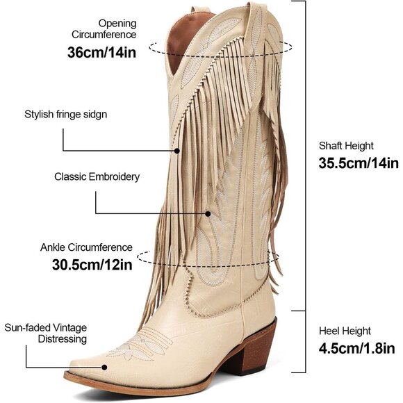 Cowboy Boots for Women Retro Pointed Toe Pull On Block Chunky Heel Embraided - Picture 2 of 8